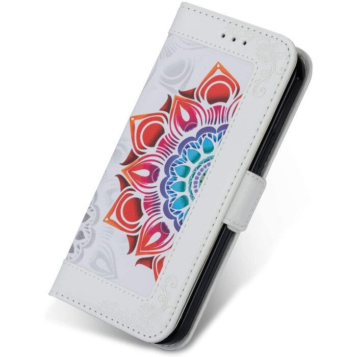 JVS Products Samsung Galaxy Note 20 hoesje - Bookcase - Koord - Pasjeshouder - Portemonnee - Mandalapatroon - Kunstleer - Wit