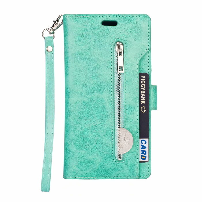 JVS Products Samsung Galaxy S10 Plus hoesje - Bookcase - Koord - Pasjeshouder - Portemonnee - Rits - Kunstleer - Turquoise
