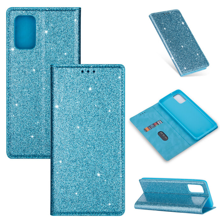 JVS Products iPhone 12 Pro hoesje - Bookcase - Pasjeshouder - Portemonnee - Glitter - TPU - Blauw