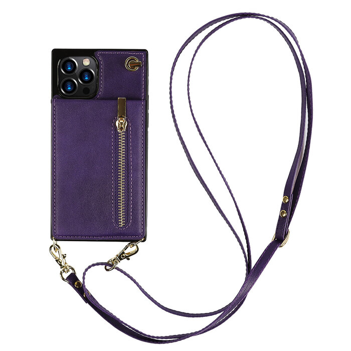 JVS Products iPhone 11 hoesje - Backcover - Pasjeshouder - Portemonnee - Koord - Kunstleer - Paars