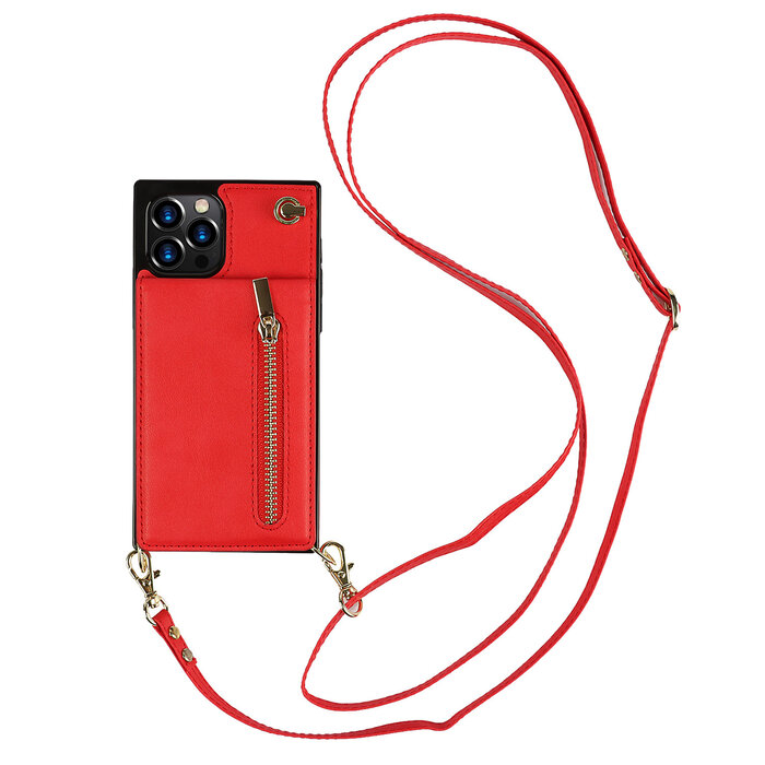 JVS Products iPhone 11 hoesje - Backcover - Pasjeshouder - Portemonnee - Koord - Kunstleer - Rood