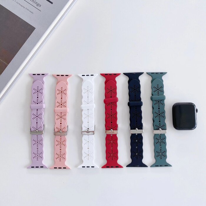 JVS Products Bandje geschikt voor Apple Watch 42/44MM - Maat L - Sportband - Horlogebandje - Polsband - Kunstleer - Wit