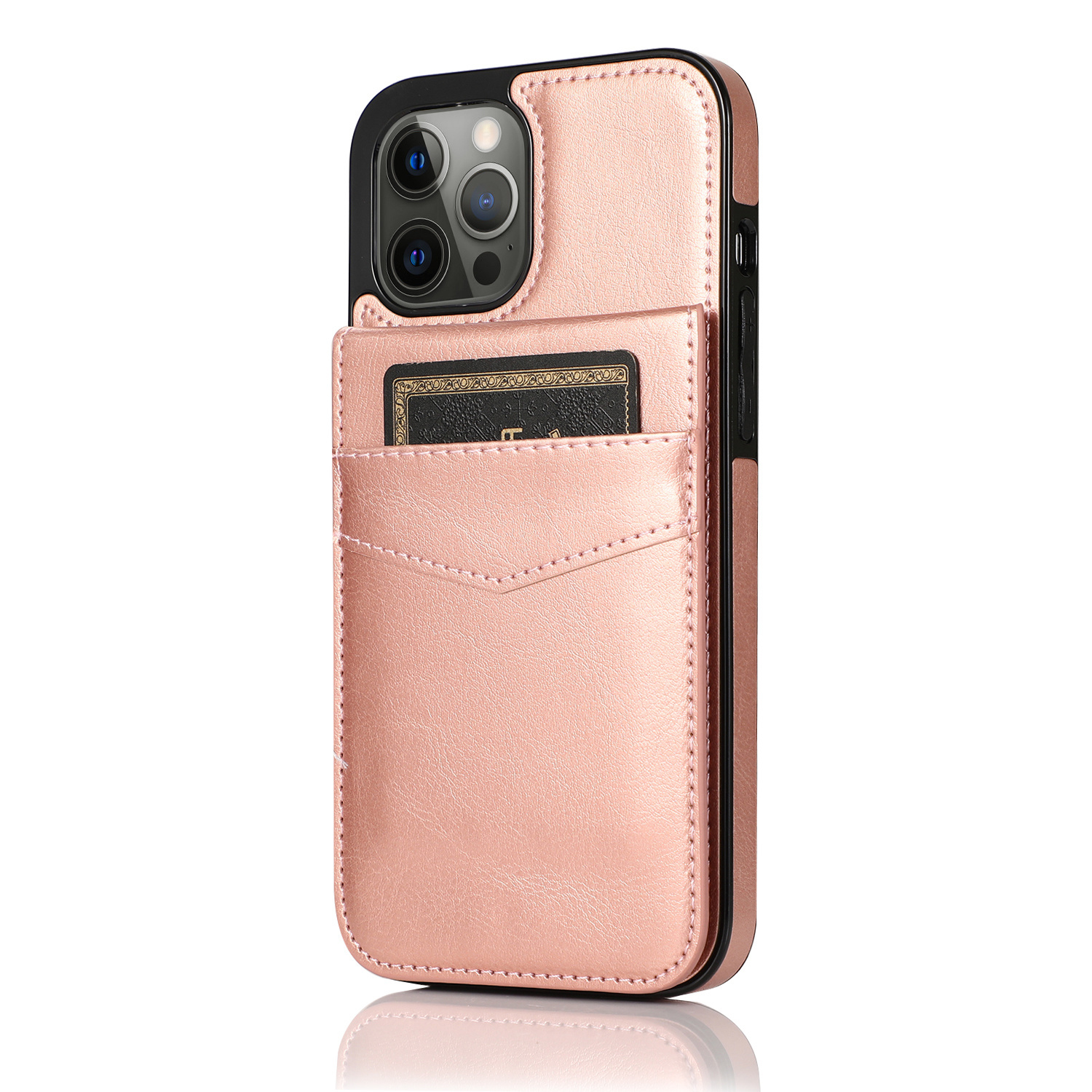 JVS Products iPhone 12 Pro hoesje - Backcover - Pasjeshouder - Portemonnee - Kunstleer - Rose Goud