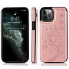 iPhone SE 2020 hoesje - Backcover - Pasjeshouder - Portemonnee - Bloemenprint - Kunstleer - Rose Goud