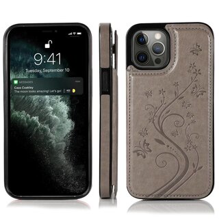 JVS Products Samsung Galaxy S20 Ultra hoesje - Backcover - Pasjeshouder - Portemonnee - Bloemenprint - Kunstleer - Grijs