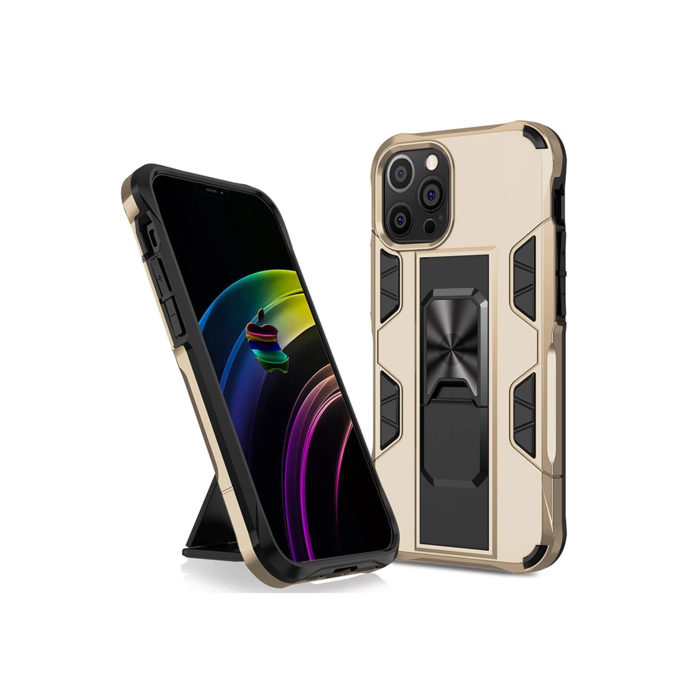JVS Products iPhone 12 Pro Max hoesje - Backcover - Rugged Armor - Kickstand - Extra valbescherming - Shockproof - TPU - Goud