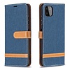 iPhone 11 hoesje - Bookcase - Pasjeshouder - Portemonnee - Vintage - Stof - Kunstleer - Donkerblauw