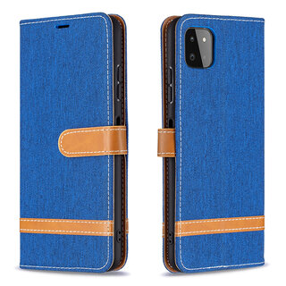 JVS Products iPhone 12 Mini hoesje - Bookcase - Pasjeshouder - Portemonnee - Vintage - Stof - Kunstleer - Blauw