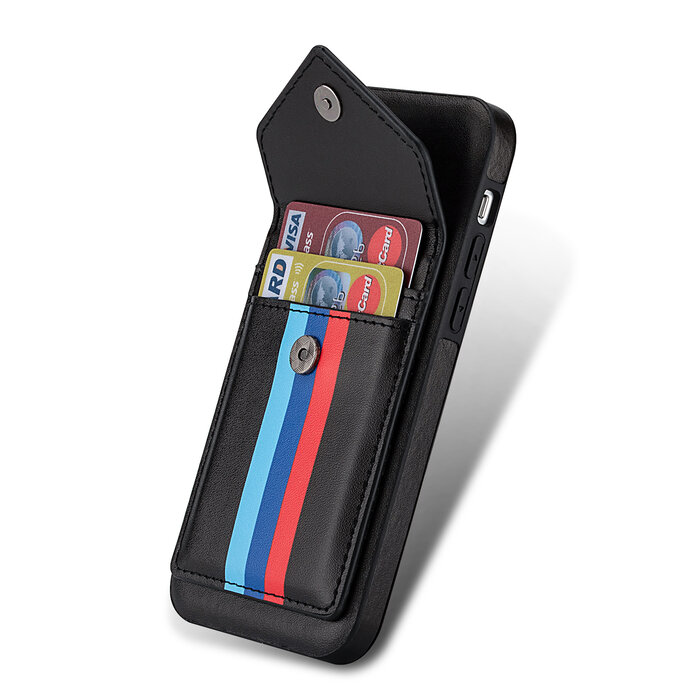 JVS Products iPhone 12 Pro Max hoesje - Backcover - Patroon - Pasjeshouder - Portemonnee - Kunstleer - Zwart