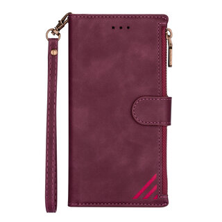 JVS Products Samsung Galaxy S21 Ultra hoesje - Bookcase - Patroon - Pasjeshouder - Portemonnee - Kunstleer - Bordeaux Rood