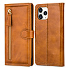 iPhone 12 Pro Max hoesje - Bookcase - Pasjeshouder - Portemonnee - Rits - Kunstleer - Lichtbruin