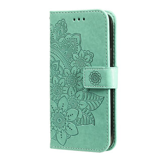 JVS Products iPhone 7 hoesje - Bookcase - Pasjeshouder - Portemonnee - Bloemenprint - Kunstleer - Turquoise