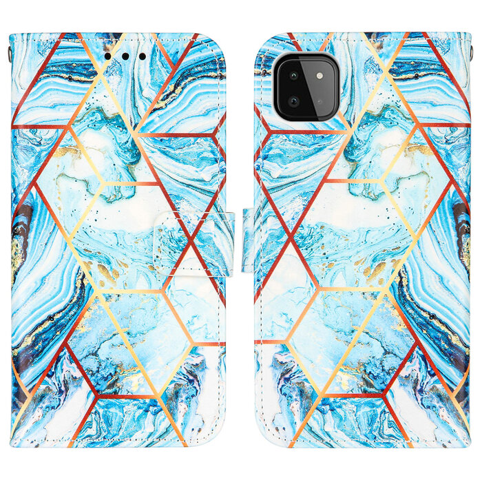 JVS Products iPhone 12 Pro hoesje - Bookcase - Koord - Softcase - Patroon - Kunstleer - Lichtblauw/Wit