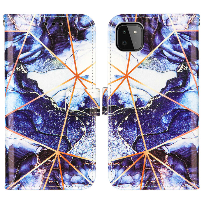 JVS Products Samsung Galaxy A72 hoesje - Bookcase - Koord - Softcase - Patroon - Kunstleer - Donkerblauw