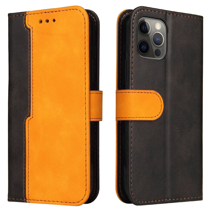 JVS Products iPhone XS Max hoesje - Bookcase - Koord - Pasjeshouder - Portemonnee - Tweekleurig - Kunstleer - Zwart/Oranje