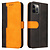 iPhone 12 hoesje - Bookcase - Koord - Pasjeshouder - Portemonnee - Tweekleurig - Kunstleer - Zwart/Oranje