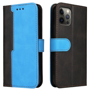 JVS Products iPhone 12 Pro hoesje - Bookcase - Koord - Pasjeshouder - Portemonnee - Tweekleurig - Kunstleer - Zwart/Blauw