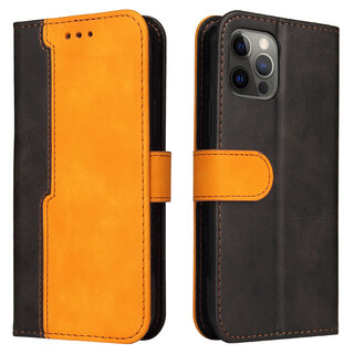 JVS Products Samsung Galaxy S20 Ultra hoesje - Bookcase - Koord - Pasjeshouder - Portemonnee - Tweekleurig - Kunstleer - Zwart/Oranje
