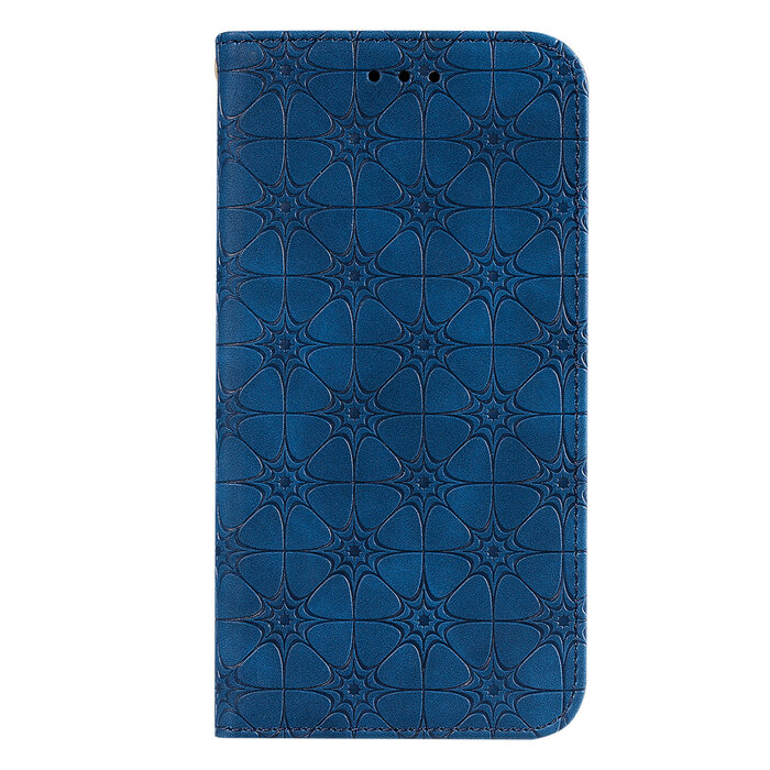 JVS Products Samsung Galaxy A42 hoesje - Bookcase - Pasjeshouder - Portemonnee - Bloemenpatroon - Kunstleer - Blauw