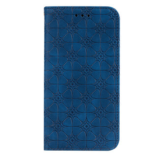 JVS Products Samsung Galaxy A72 hoesje - Bookcase - Pasjeshouder - Portemonnee - Bloemenpatroon - Kunstleer - Blauw