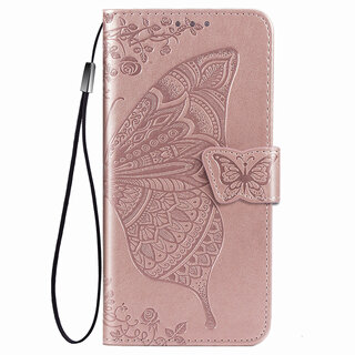 JVS Products iPhone 7 hoesje - Bookcase - Pasjeshouder - Portemonnee - Vlinderpatroon - Kunstleer - Rose Goud
