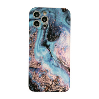 JVS Products iPhone XR hoesje - Backcover - Marmer - Marmerprint - TPU - Donkerblauw/Lichtblauw