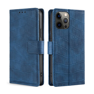 JVS Products iPhone 11 Pro Max hoesje - Bookcase - Pasjeshouder - Portemonnee - Krokodil patroon - Kunstleer - Blauw