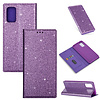 iPhone 13 hoesje - Bookcase - Pasjeshouder - Portemonnee - Glitter - TPU - Paars