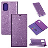 iPhone 13 Pro hoesje - Bookcase - Pasjeshouder - Portemonnee - Glitter - TPU - Paars