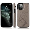 iPhone 13 Pro Max hoesje - Backcover - Pasjeshouder - Portemonnee - Bloemenprint - Kunstleer - Grijs