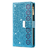 iPhone 13 hoesje - Bookcase - Koord - Pasjeshouder - Portemonnee - Glitter - Bloemenpatroon - Kunstleer - Blauw