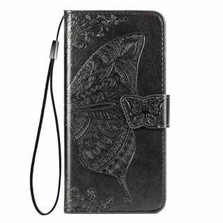 JVS Products iPhone 13 hoesje - Bookcase - Pasjeshouder - Portemonnee - Vlinderpatroon - Kunstleer - Zwart
