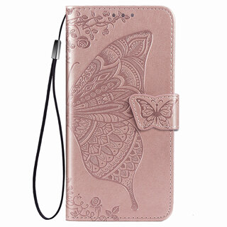 JVS Products iPhone 13 hoesje - Bookcase - Pasjeshouder - Portemonnee - Vlinderpatroon - Kunstleer - Rose Goud