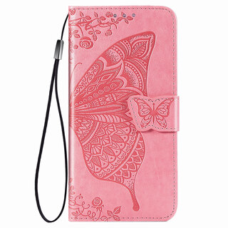 JVS Products iPhone 13 hoesje - Bookcase - Pasjeshouder - Portemonnee - Vlinderpatroon - Kunstleer - Roze