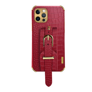 JVS Products iPhone SE 2022 hoesje - Backcover - Slangenprint - Handvat - Gesp - Kunstleer - Rood
