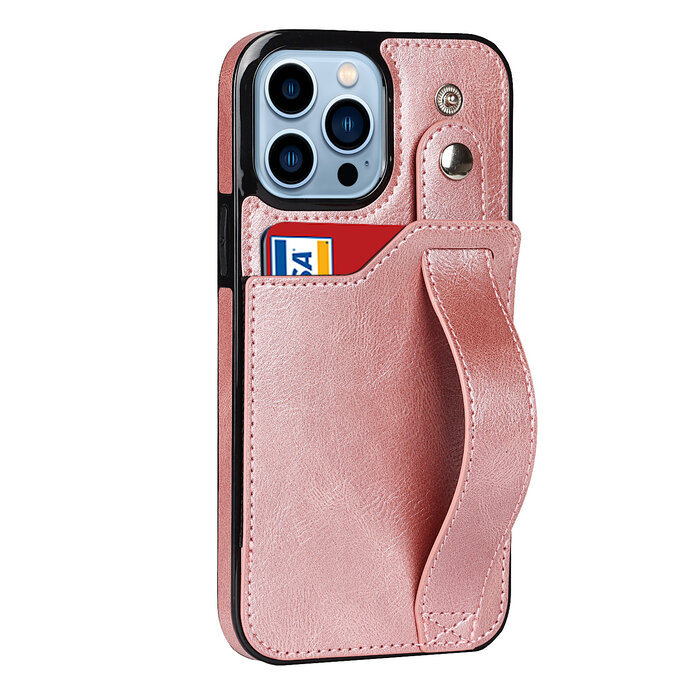 JVS Products iPhone XS Max hoesje - Backcover - Pasjeshouder - Portemonnee - Handvat - Kunstleer - Roze