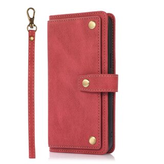 JVS Products iPhone 13 Pro hoesje - Bookcase - Koord - Pasjeshouder - Portemonnee - Luxe - Kunstleer - Rood