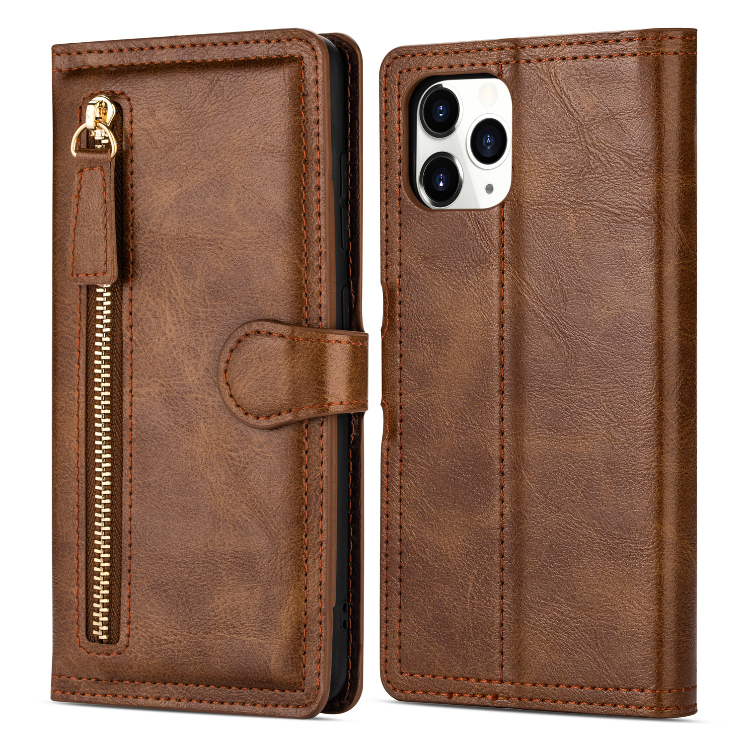 JVS Products Samsung Galaxy S22 Plus hoesje - Bookcase - Pasjeshouder - Portemonnee - Rits - Kunstleer - Bruin