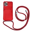 iPhone 12 Pro hoesje - Backcover - Koord - Pasjeshouder - Portemonnee - TPU - Rood