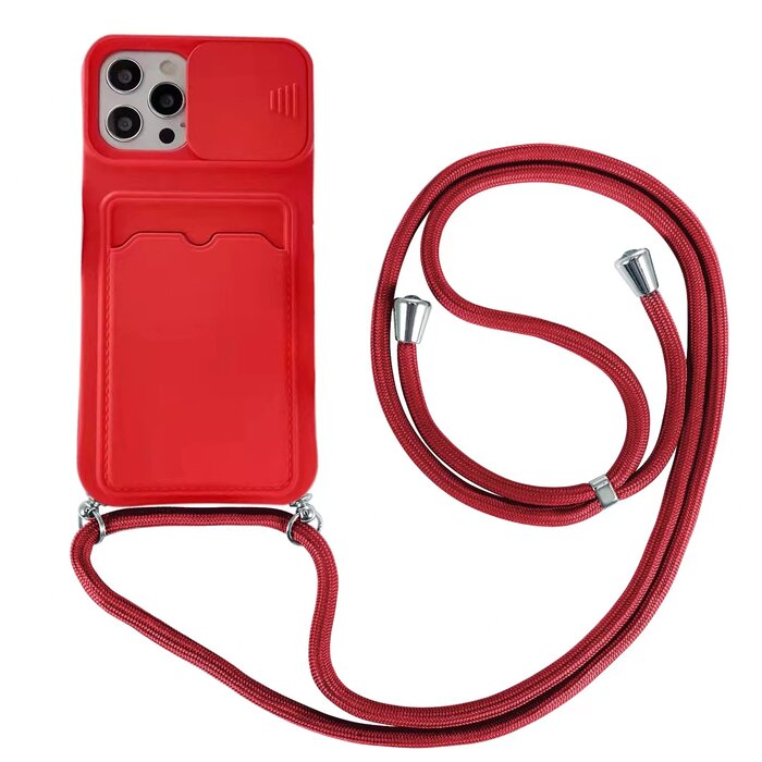 JVS Products iPhone 12 Pro hoesje - Backcover - Koord - Pasjeshouder - Portemonnee - TPU - Rood