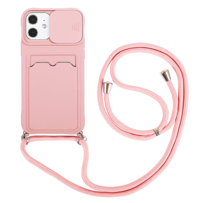 JVS Products iPhone 13 hoesje - Backcover - Koord - Pasjeshouder - Portemonnee - TPU - Roze