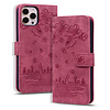 iPhone 12 Pro Max hoesje - Bookcase - Koord - Pasjeshouder - Portemonnee - Camerabescherming - Bloemenpatroon - Kunstleer - Bordeaux Rood