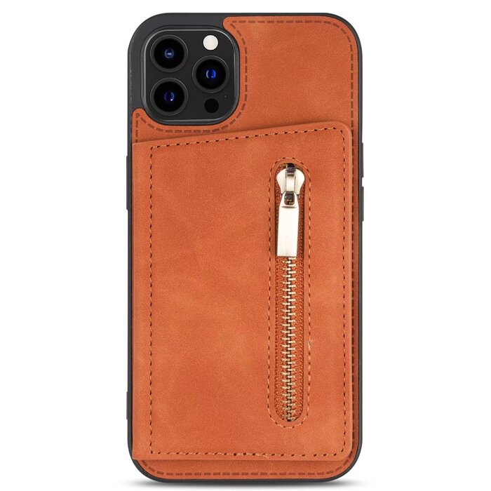 JVS Products iPhone 8 hoesje - Backcover - Pasjeshouder - Portemonnee - Rits - Kunstleer - Bruin