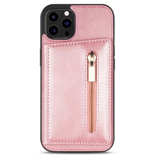 JVS Products iPhone 13 Pro Max hoesje - Backcover - Pasjeshouder - Portemonnee - Rits - Kunstleer - Roze