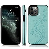 iPhone 14 hoesje - Backcover - Pasjeshouder - Portemonnee - Bloemenprint - Kunstleer - Turquoise