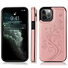 iPhone 14 hoesje - Backcover - Pasjeshouder - Portemonnee - Bloemenprint - Kunstleer - Rose Goud