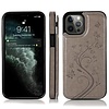 iPhone 14 hoesje - Backcover - Pasjeshouder - Portemonnee - Bloemenprint - Kunstleer - Grijs