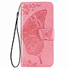 iPhone 14 hoesje - Bookcase - Pasjeshouder - Portemonnee - Vlinderpatroon - Kunstleer - Roze