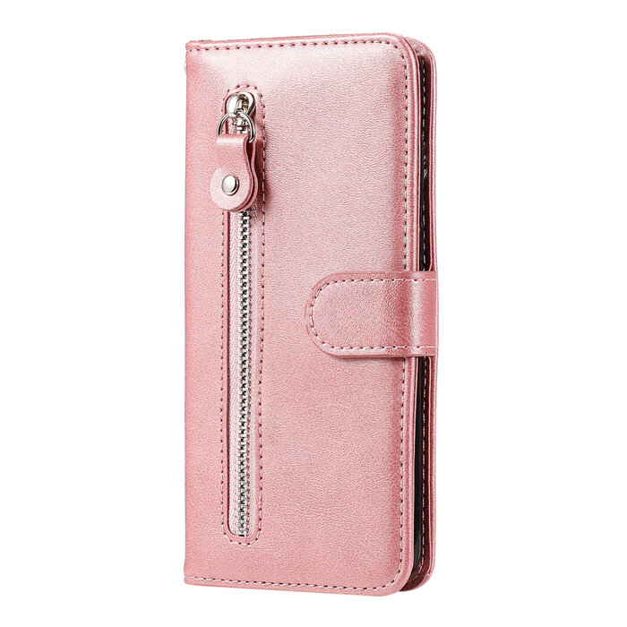 JVS Products iPhone 14 Pro hoesje - Bookcase - Pasjeshouder - Portemonnee - Rits - Kunstleer - Rose Goud