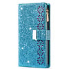 iPhone 14 Pro hoesje - Bookcase - Koord - Pasjeshouder - Portemonnee - Glitter - Bloemenpatroon - Kunstleer - Blauw